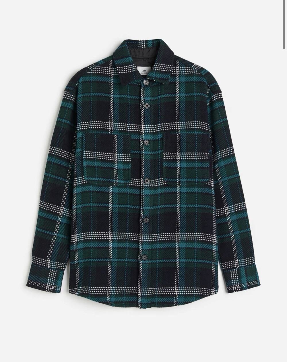 H&M Men's Long Sleeve Flanne Dark Turquoise Plaid Size L